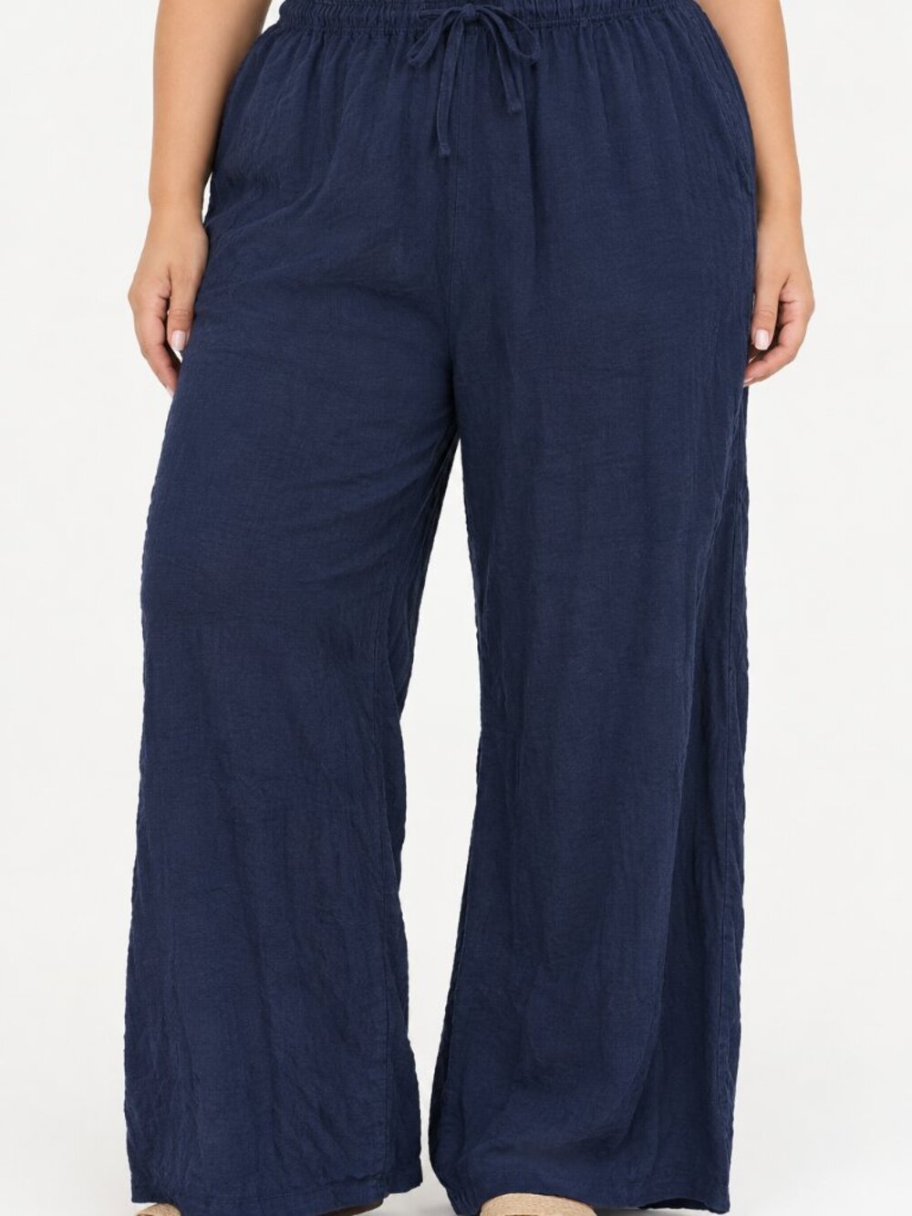 J. Crew Navy Blue New Soleil Elastic Waist Wide Leg Saffron Linen Pants 3X